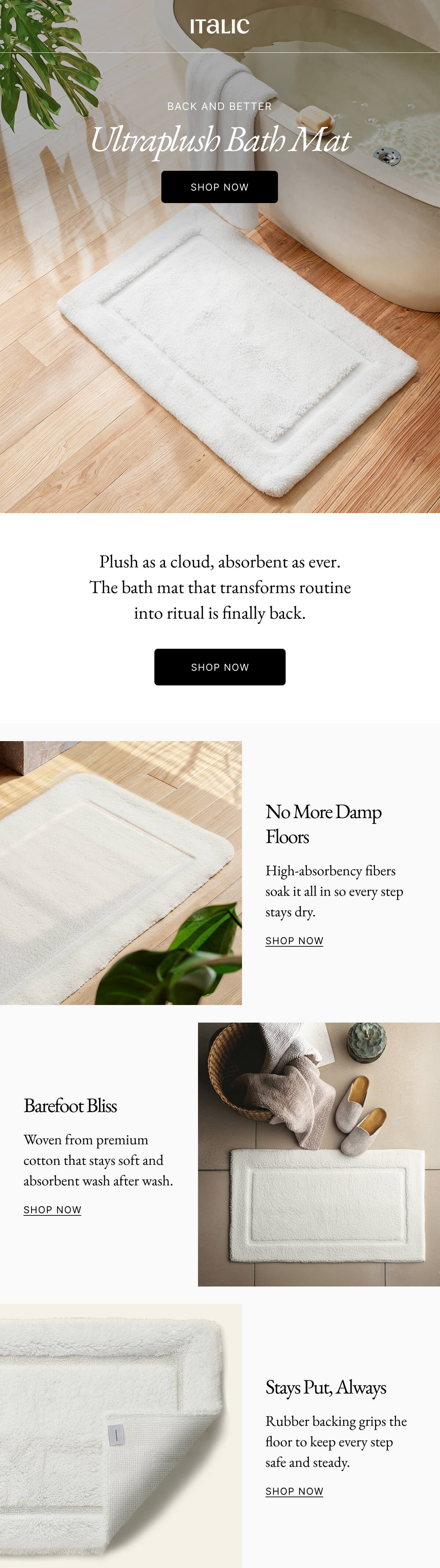 Italic | Life is Luxury | BACK AND BETTER Ultraplush Bath Mat SHOP NOW