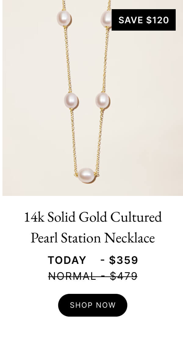 14k Solid Gold Cultured Pearl Station Necklace