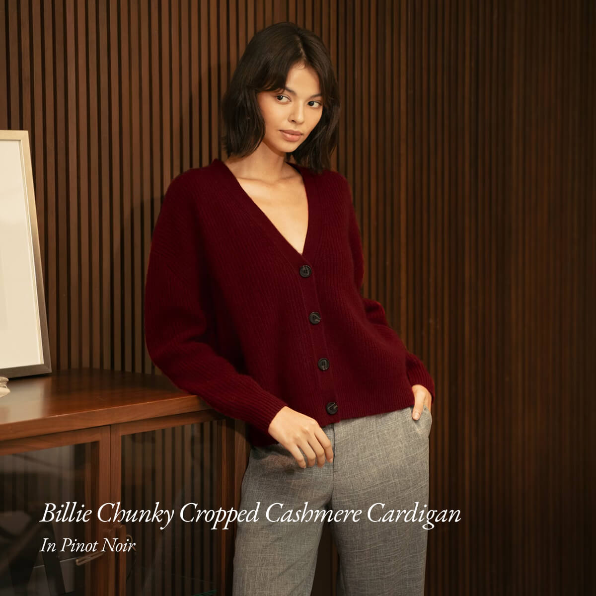 Billie Chunky Cropped Cashmere Cardigan In Pinot Noir
