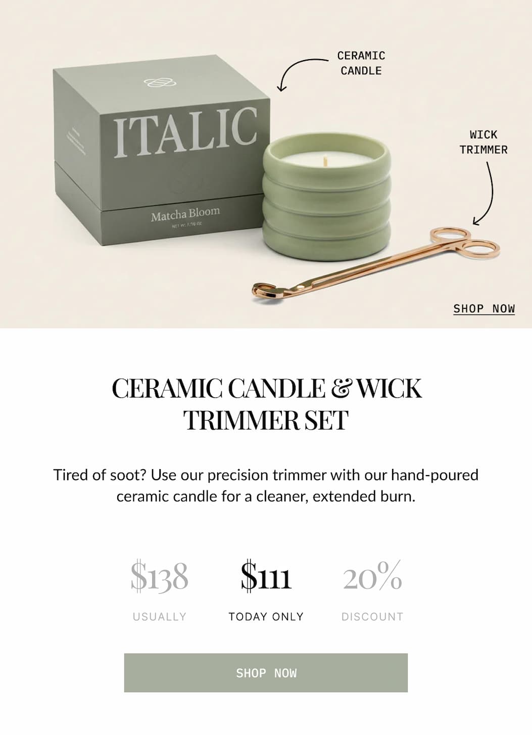 ITALIC | CERAMIC CANDLE & WICK TRIMMER SET