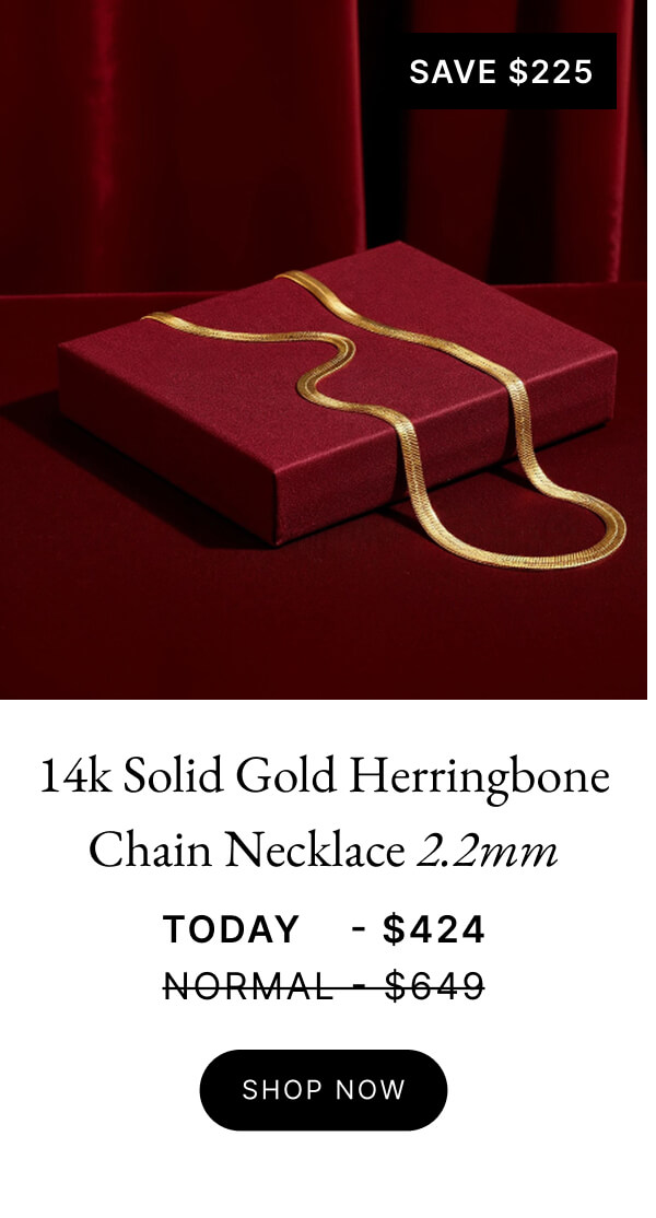 14k Solid Gold Herringbone Chain Necklace 2.2mm