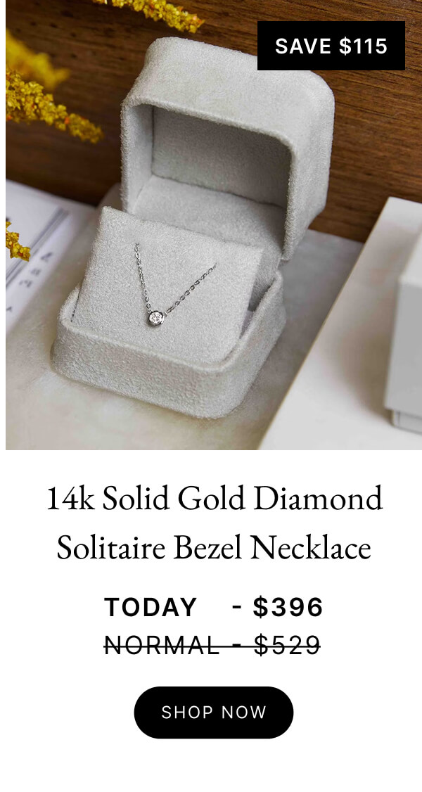 14k Solid Gold Diamond Solitaire Bezel Necklace