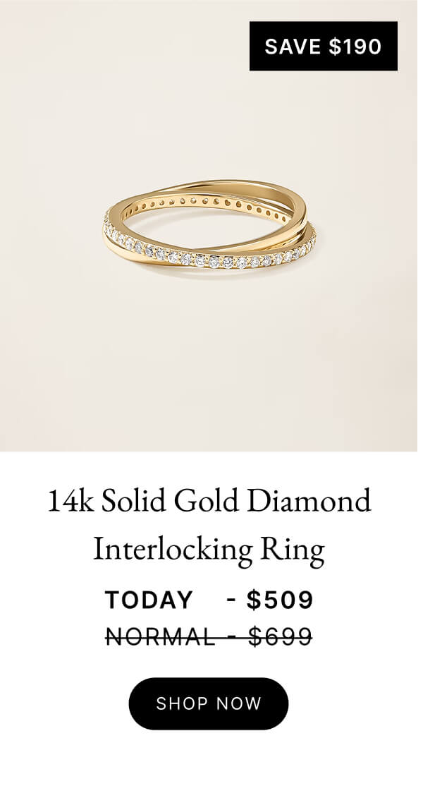 14k Solid Gold Diamond Interlocking Ring