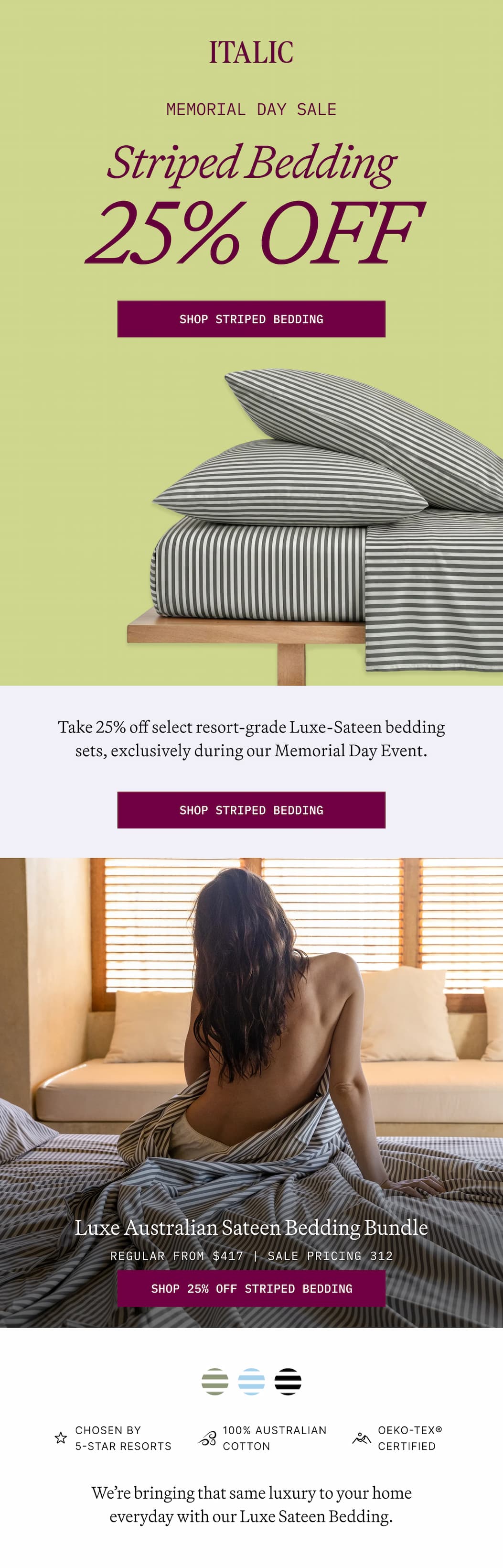 ITALIC | Memorial Day Sale | Stiped Bedding 25% OFF