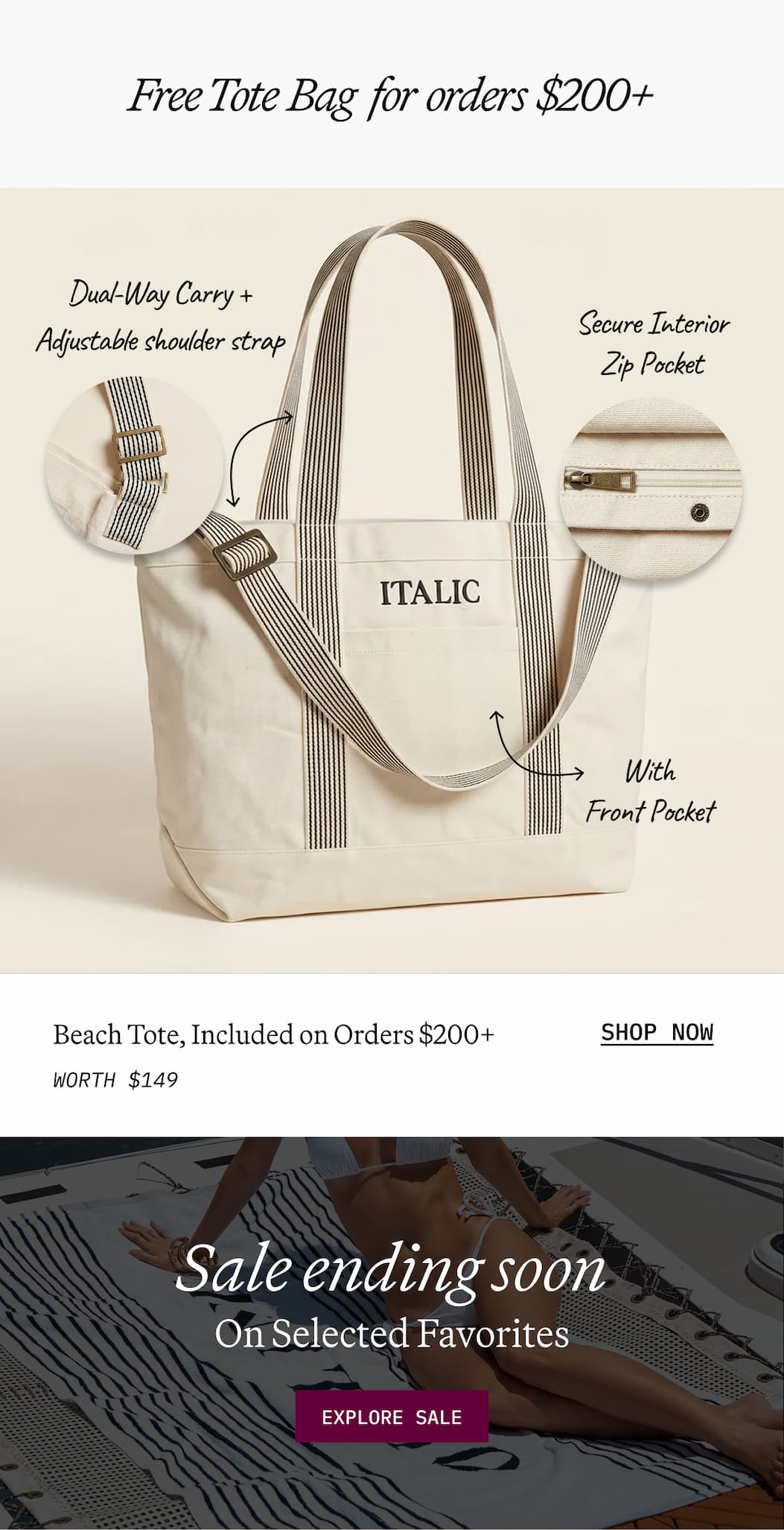 ITALIC | Memorial Day Sale | Best Sellers + Get free beach tote bag for orders $200+