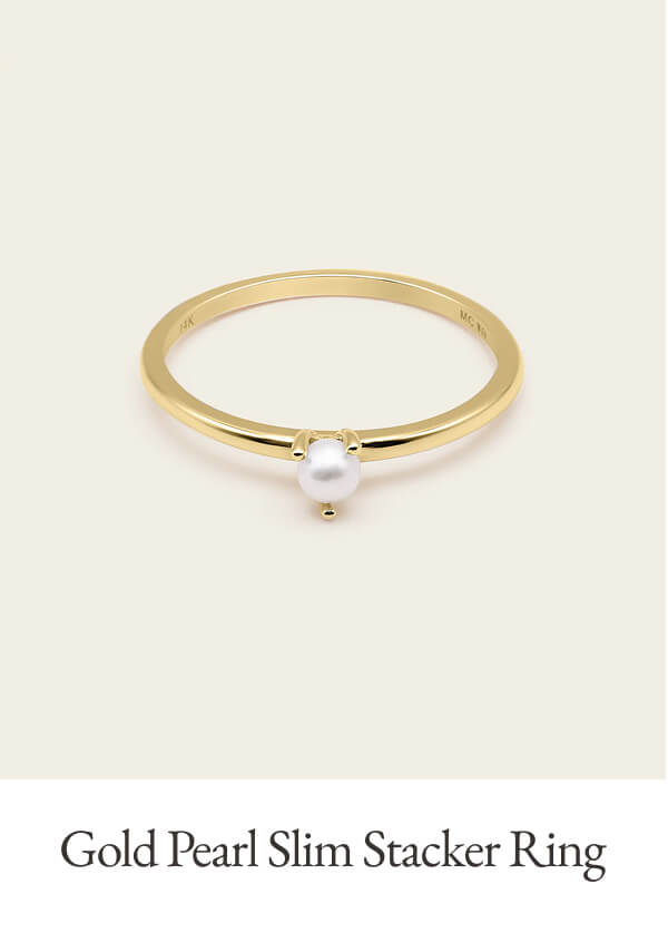14k Solid Gold Pearl Slim Stacker Ring