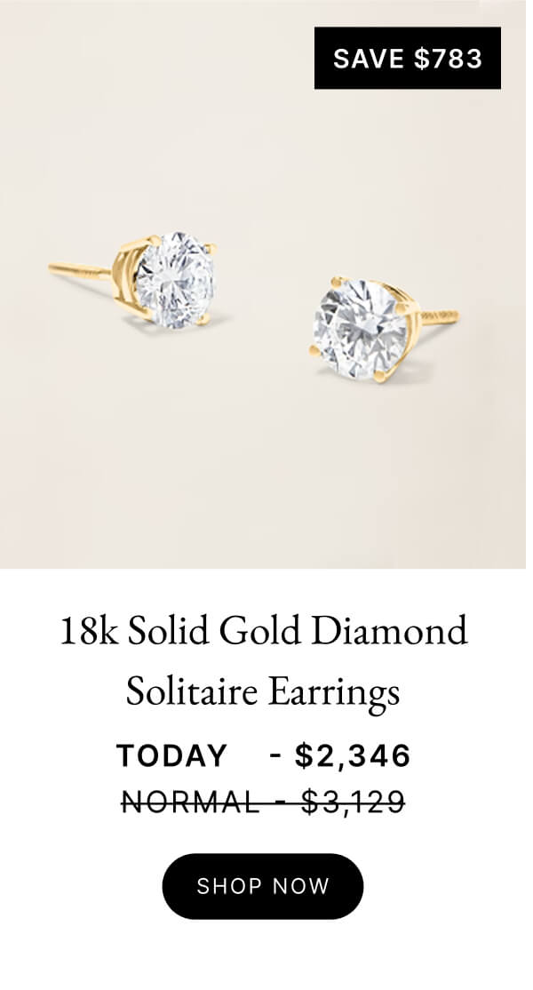 18k Solid Gold Diamond Solitaire Earrings 1.5 CTW