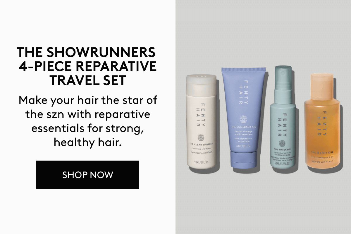 THE SHOWRUNNERS 4-PIECE REPARATIVE TRAVEL SET. Make your hair the star of the szn with reparative essentials for strong, healthy hair. SHOP NOW.
