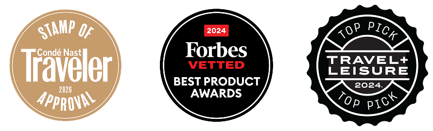 Stamp of Conde Nast Traveler 2026 Approval | Forbes Vetted Best Product Awards | Top pick Travel + Leisure 2024 Top Pick