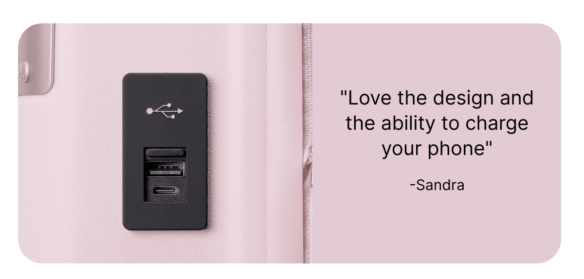 "Love the design and the ability to charge your phone" -Sandra | Shop the carry-on 