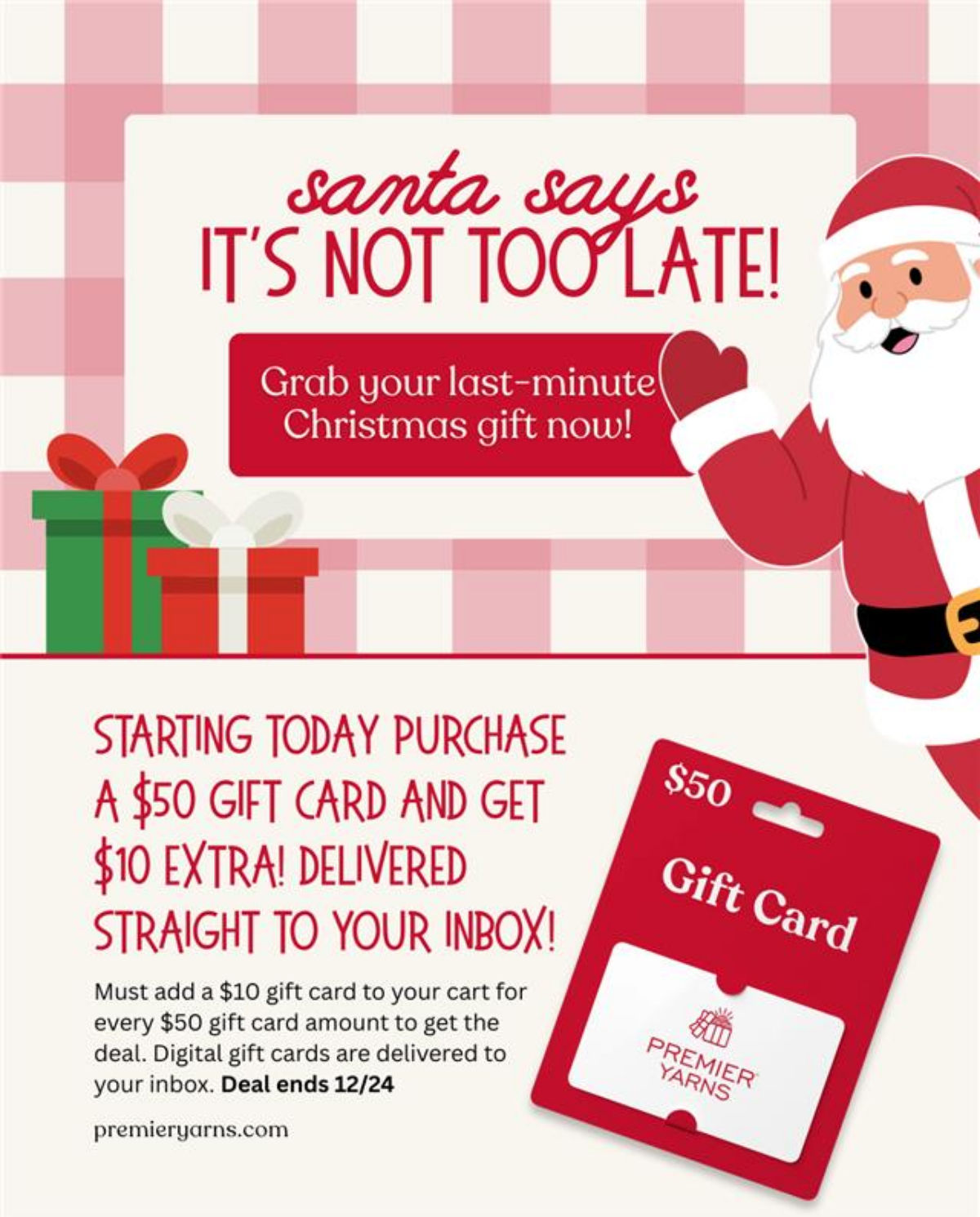 starting today, purchase a $50 gift card and get $10 extra!