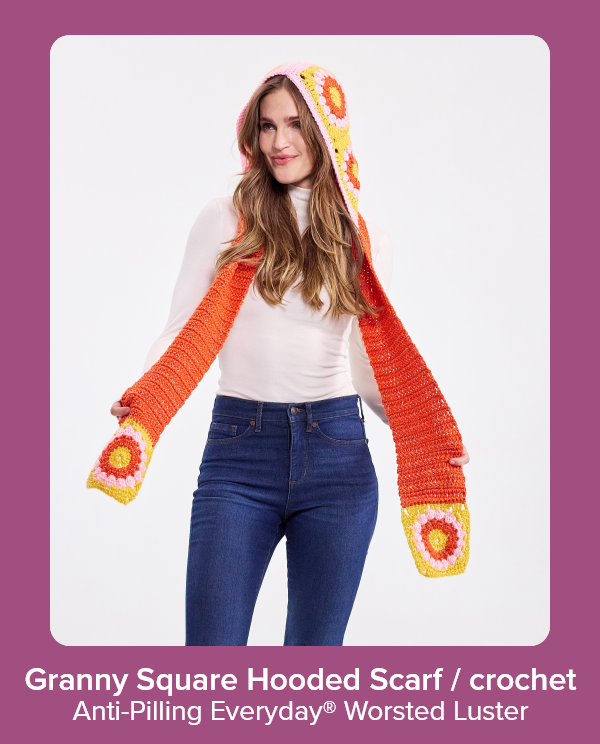 Granny Square Hooded Scarf / crochet Anti-Pilling Everyday® Worsted Luster
