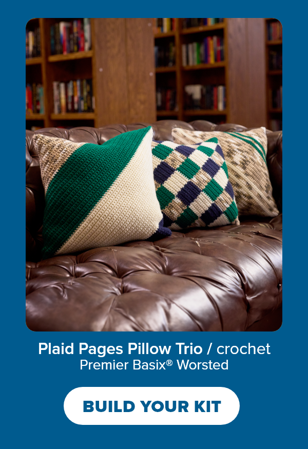 Plaid Pages Pillow Trio / crochet Premier Basix® Worsted