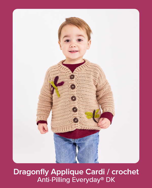 Dragonfly Applique Cardi / crochet Anti-Pilling Everyday® DK