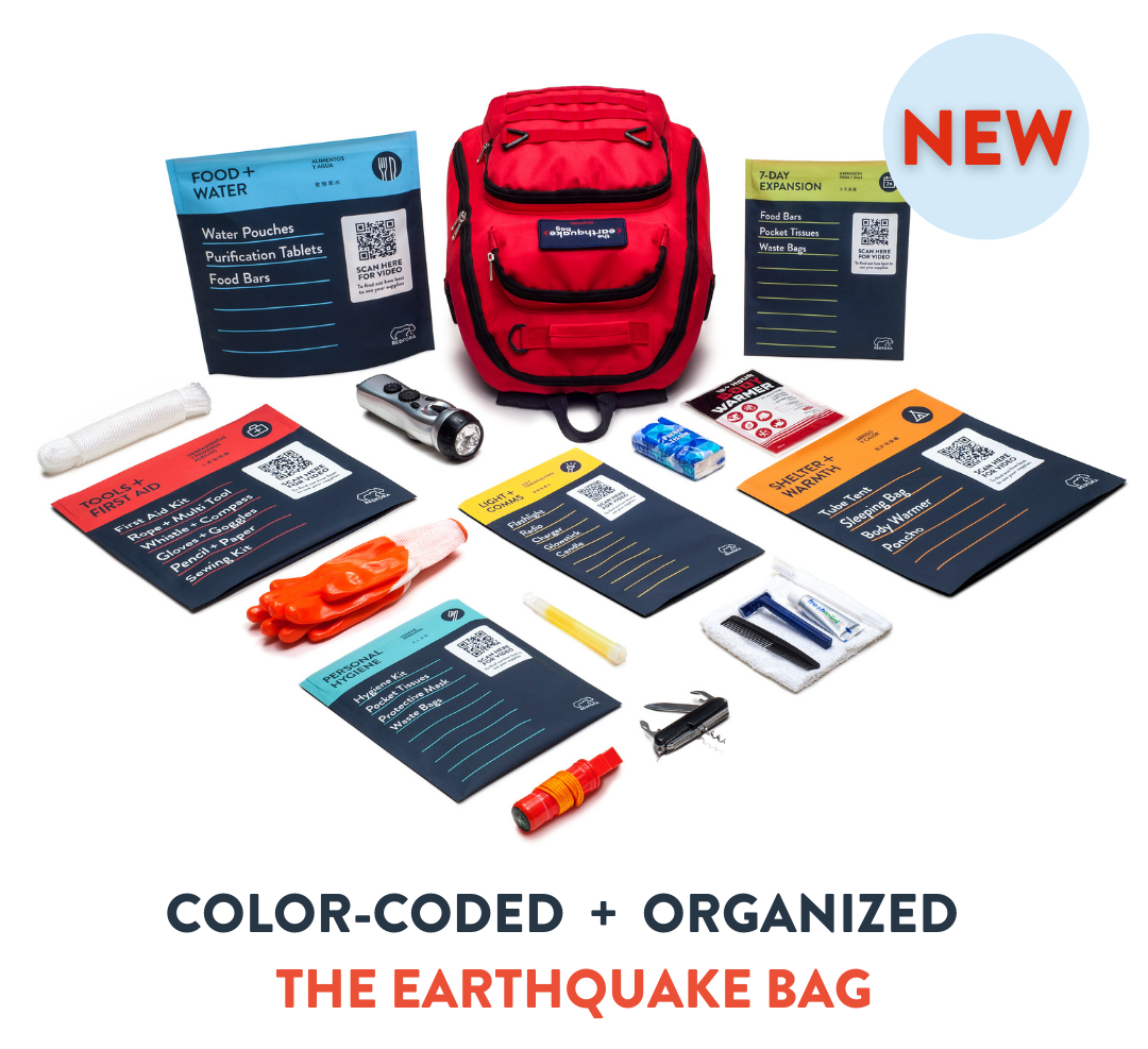 Meet the newly organized and color-coded Complete Earthquake Bag