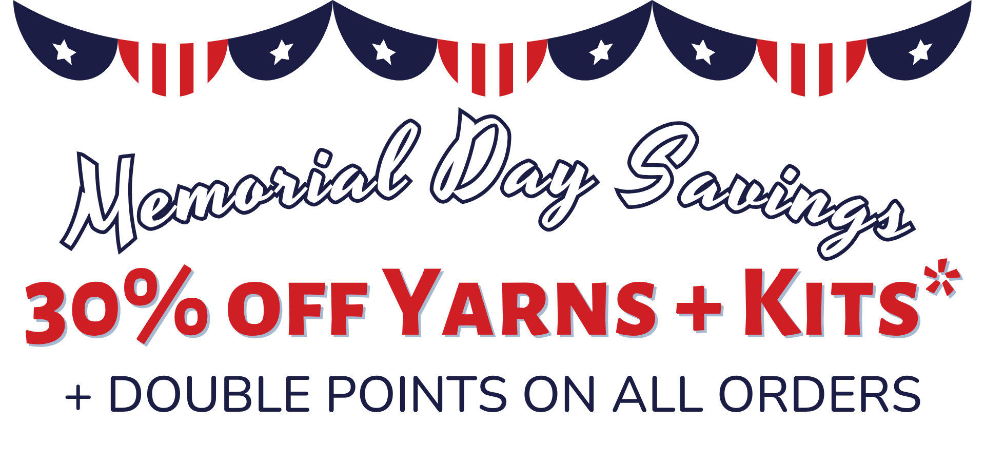 Red, white, and blue yarn tassels with beads, with "Memorial Day Savings" text.