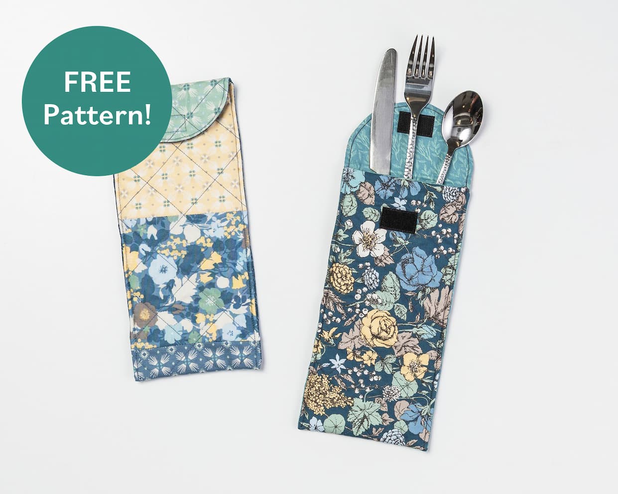 A handmade blue green and yellow utensil case