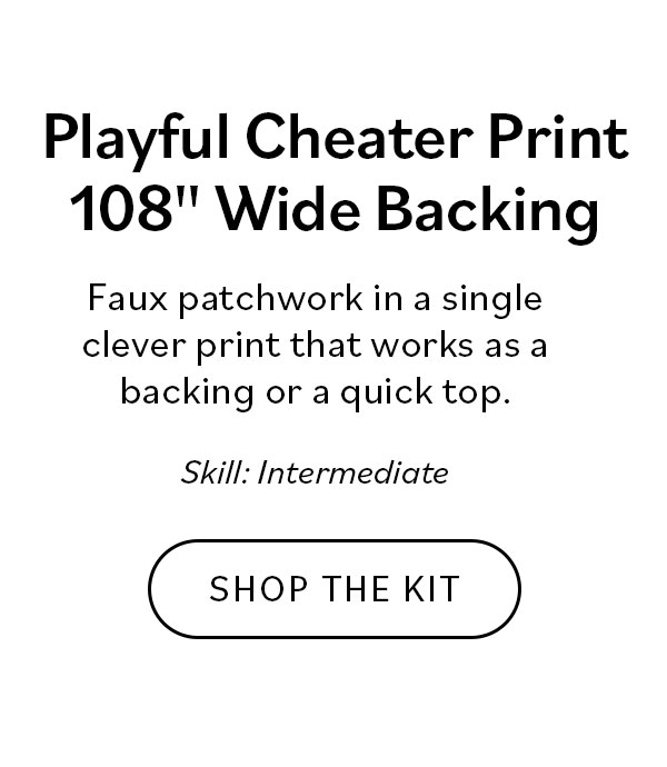 Playful Cheater Print 108" Wide Backing Faux patchwork in a single clever print that works as a backing or a quick top.  Shop the Kit
