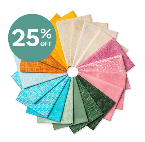 A fat quarter sampler of colorful spring hued fabrics >>