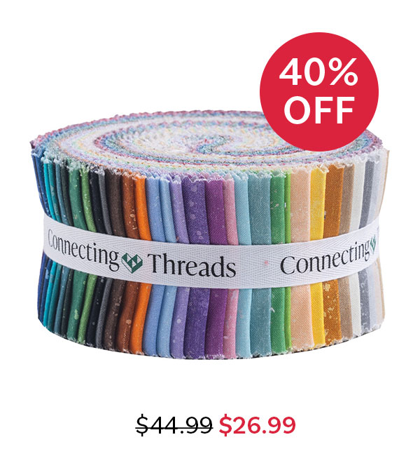 Image: A roll of tonal fabric quilting strips. Text: 40% Off. Was $44.99, now $26.99 >>
