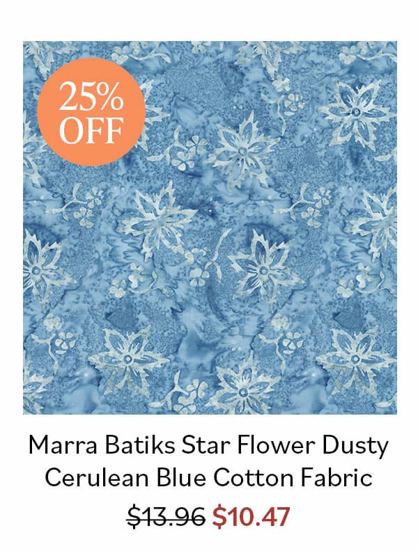 25% Off Marra Batiks Star Flower Dusty Cerulean Blue Quilting Cotton Fabric