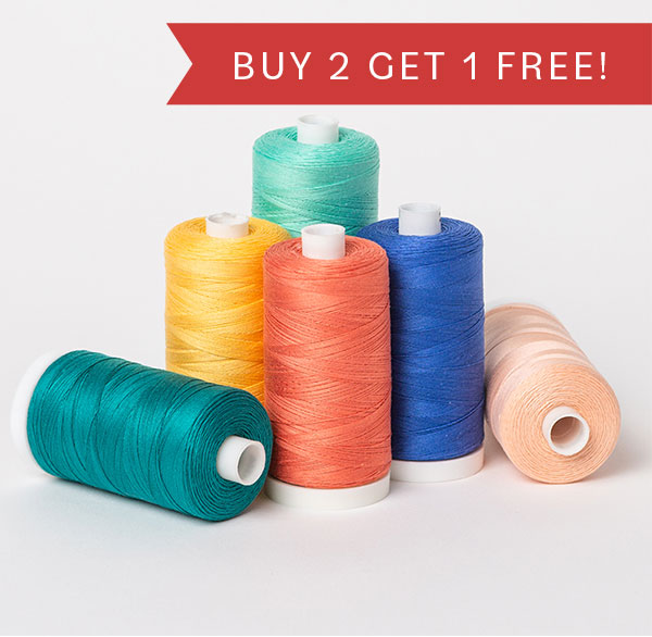 Buy 2 Get 1 Free! A collection of colorful spools of thread