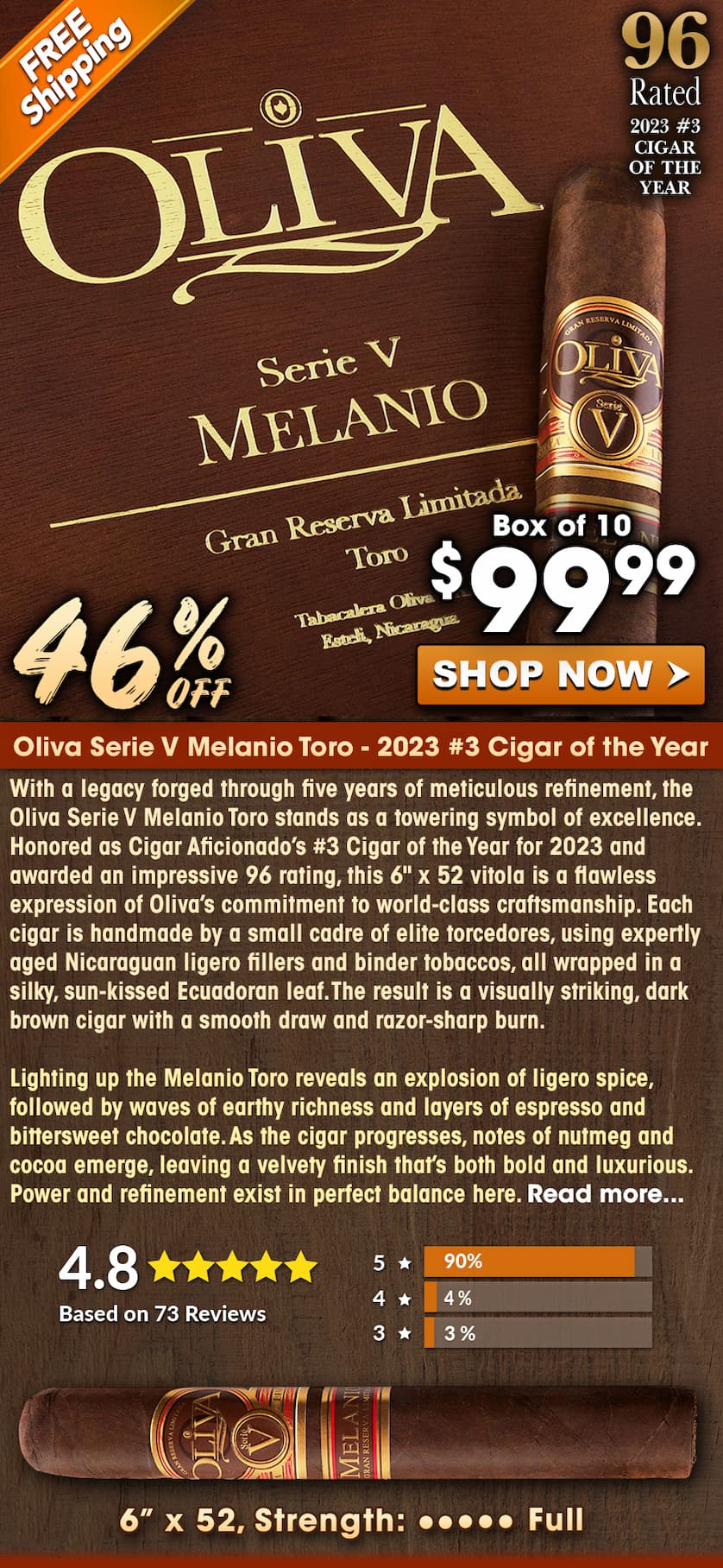 Oliva Serie V Melanio Toro - 2023 #3 Cigar of the Year