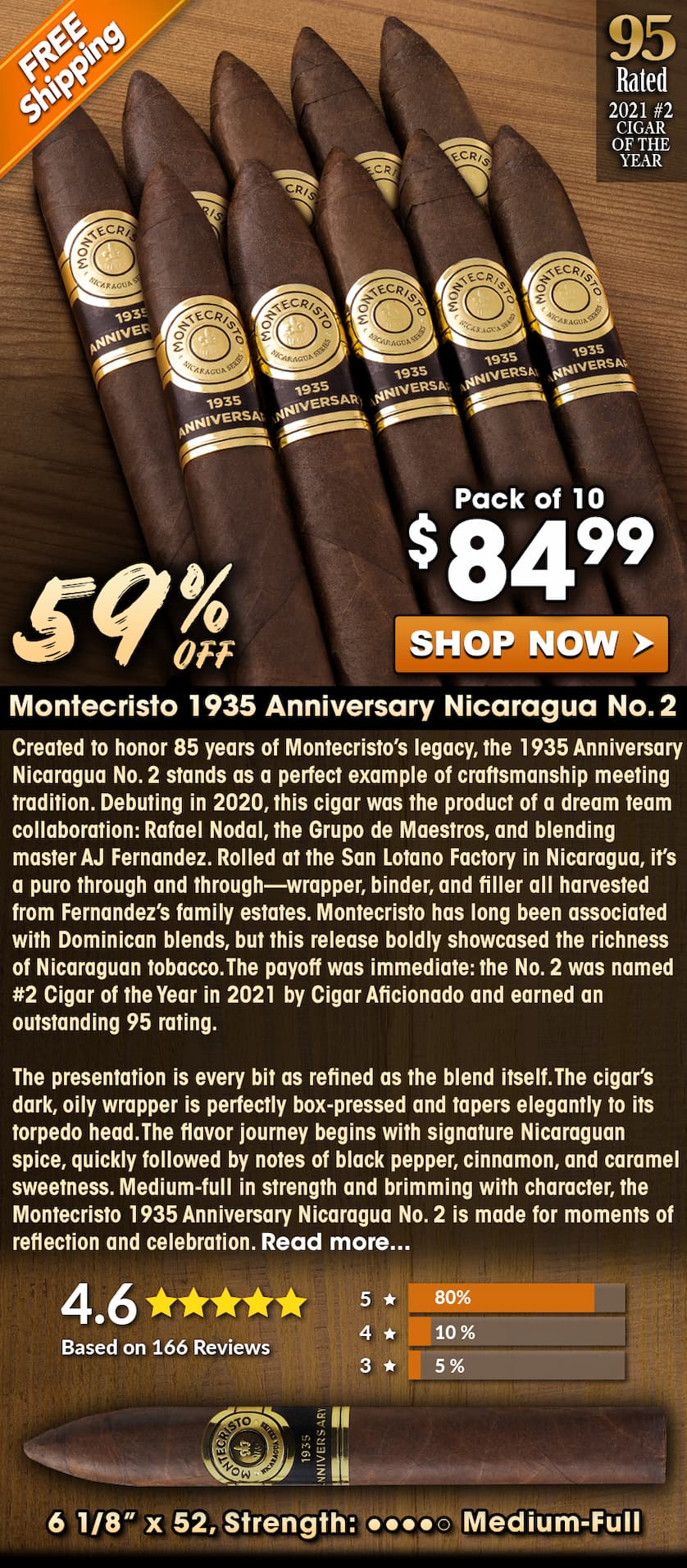 Montecristo 1935 Anniversary Nicaragua No. 2 - 2021 #2 Cigar of the Year