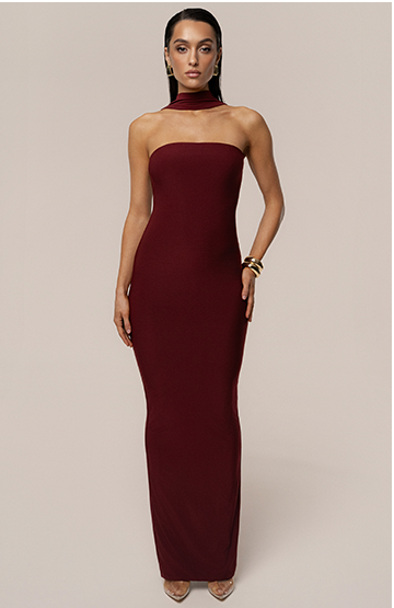 BURGUNDY NIGHT ROSE MAXI DRESS