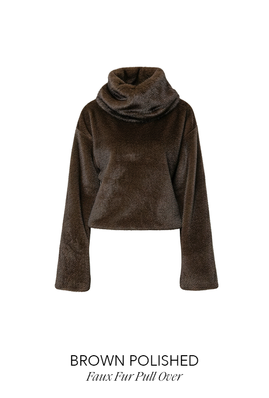 JLUXLABEL BROWN POLISHED FAUX FUR PULLOVER