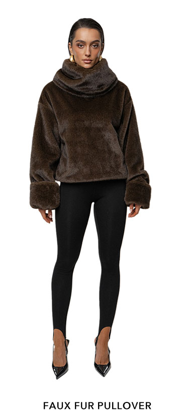 JLUXLABEL BROWN POLISHED FAUX FUR PULLOVER
