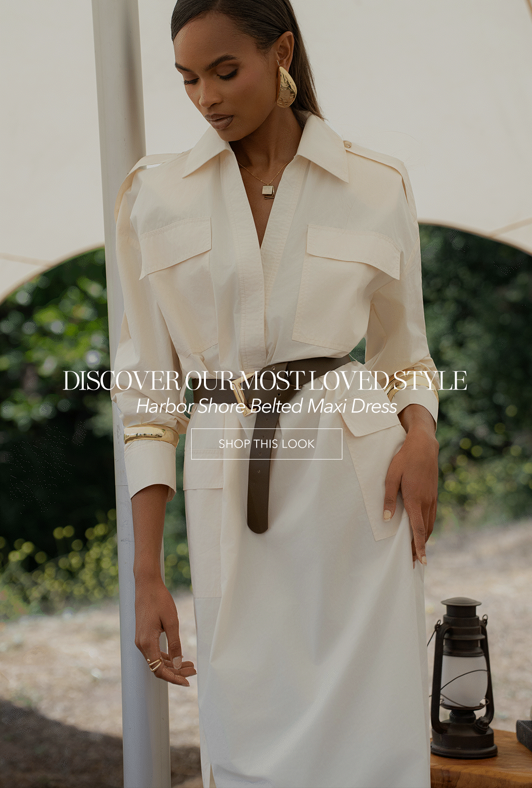 Buttercream Harbor Shore Belted Maxi Dress