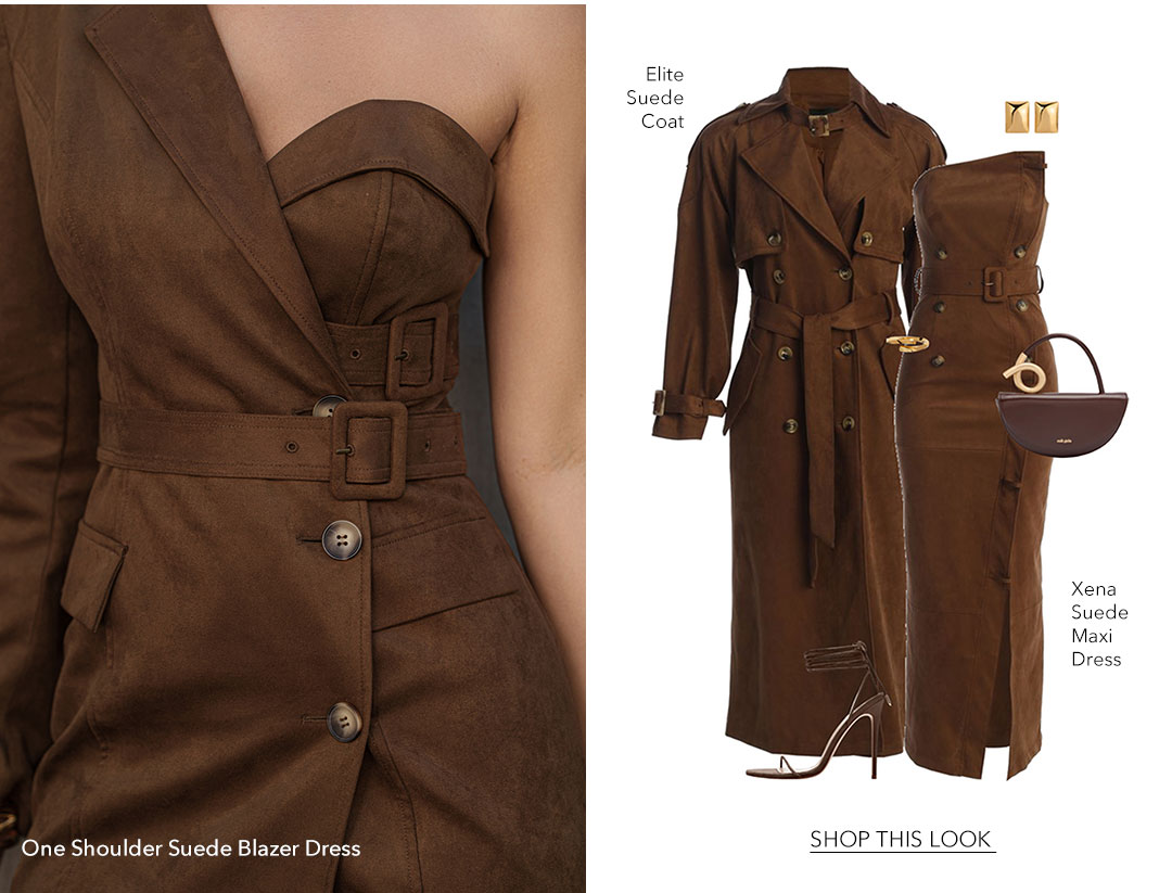Chocolate One Shoulder Suede Blazer Dress