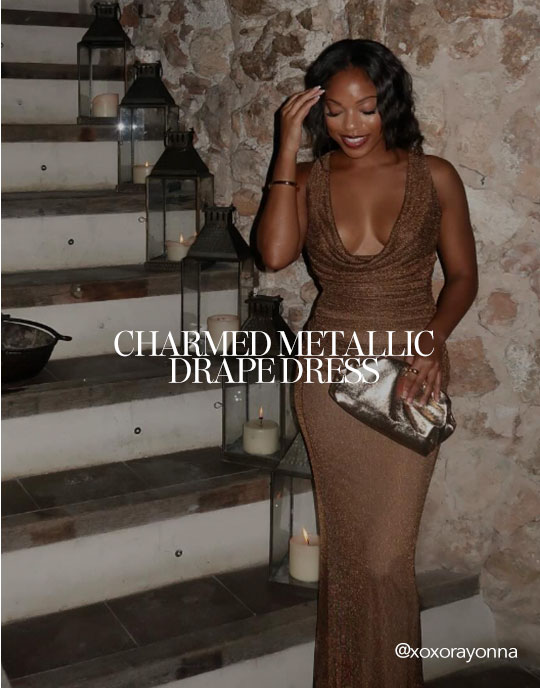 JLUXLABEL BRONZE CHARMED METALLIC DRAPE DRESS