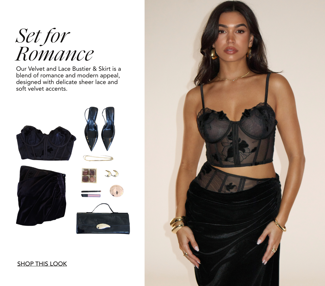 JLUXLABEL VELVET & LACE BUSTIER & SKIRT