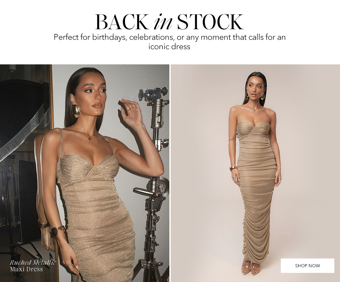 Gold Ruched Metallic Maxi Dress