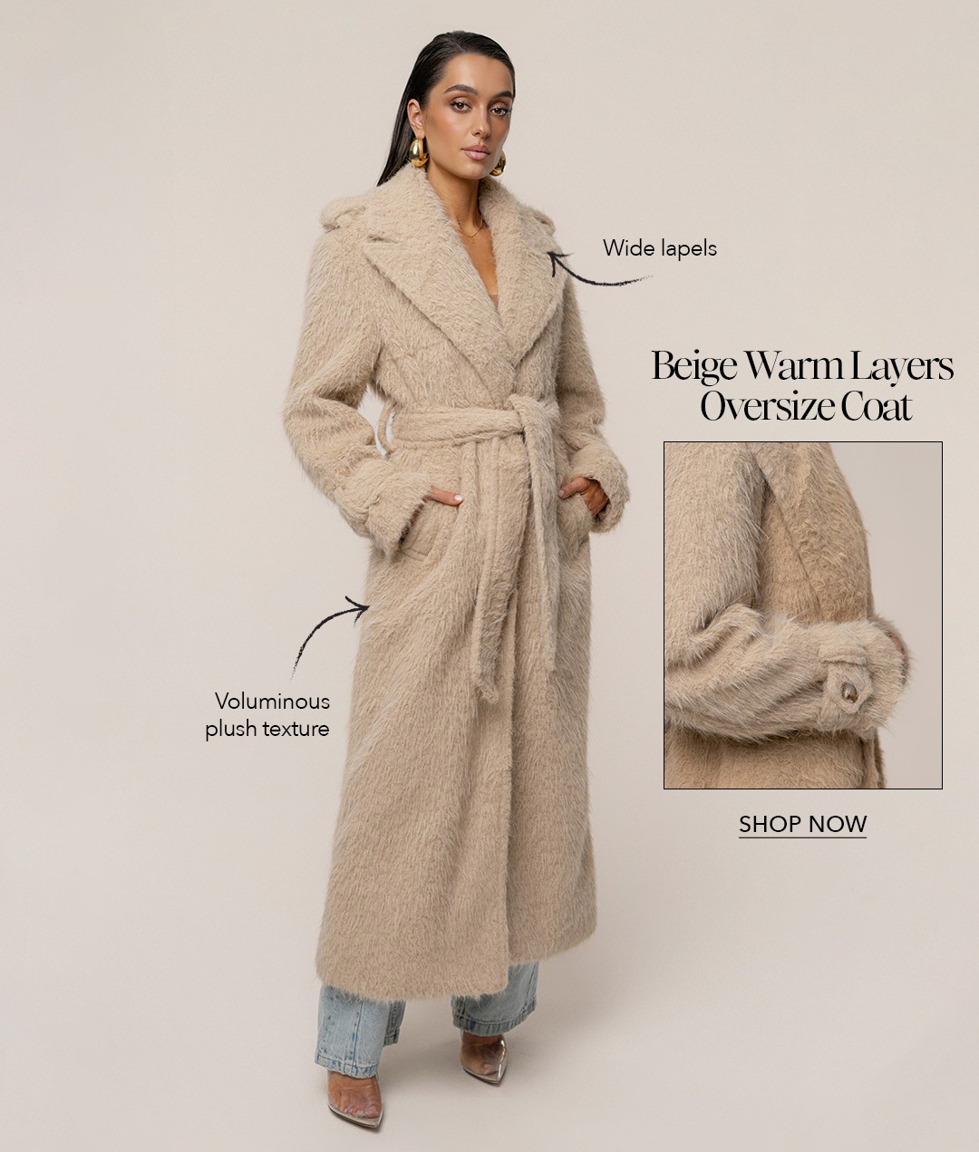 JLUXLABEL BEIGE WARM LAYERS OVERSIZE COAT
