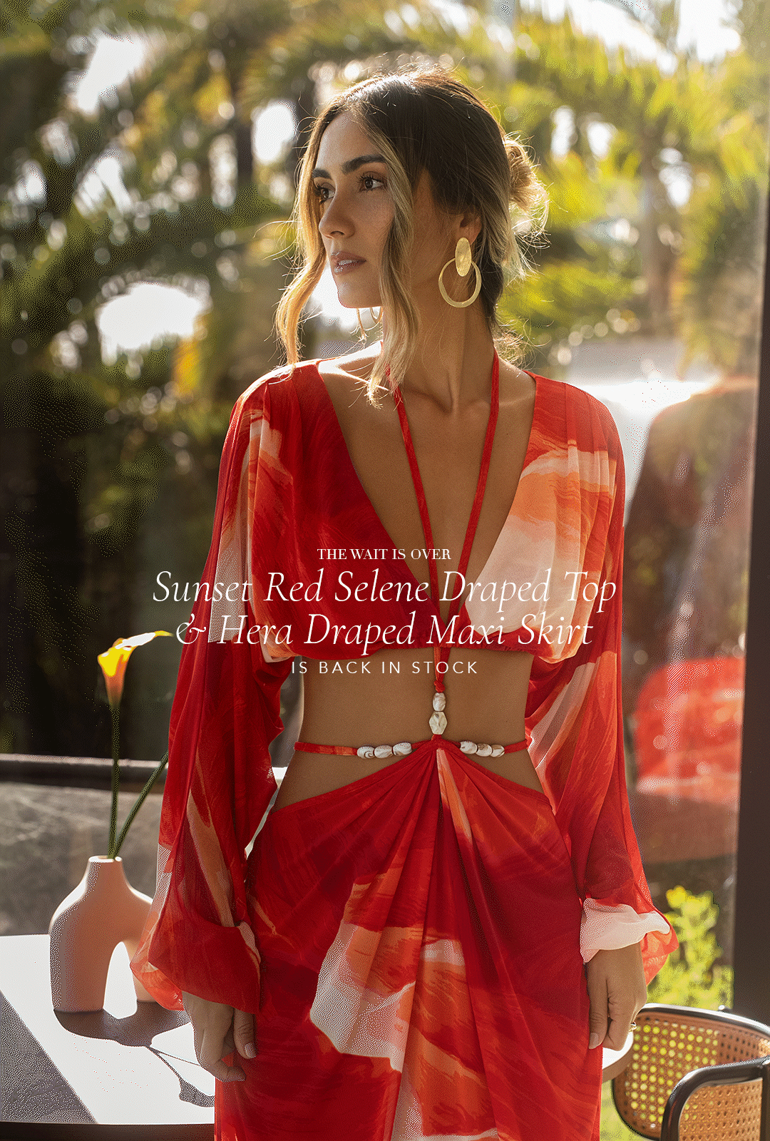 Sunset Red Selene Draped Top