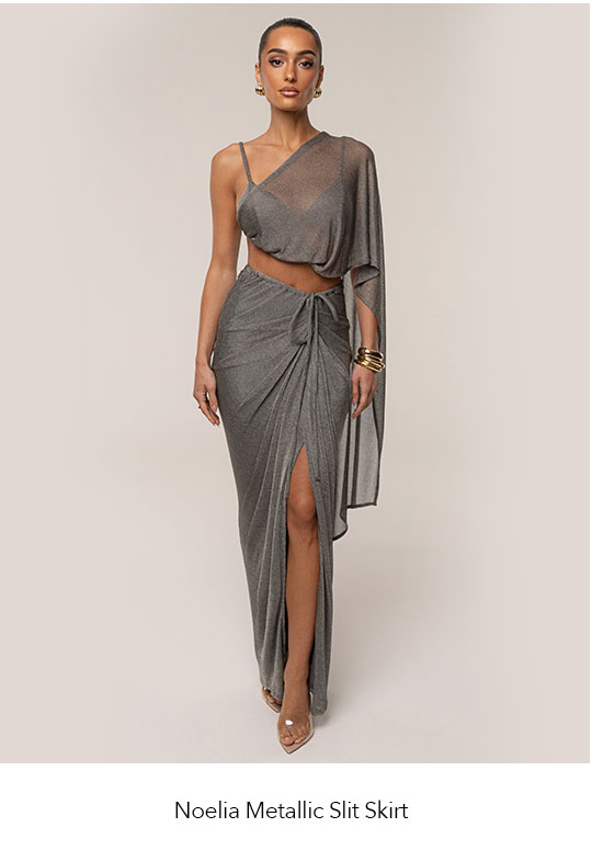 Silver Noelia Metallic Slit Skirt