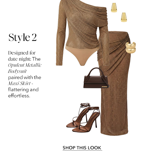 JLUXLABEL OPULENT METALLIC BODYSUIT & MAXI SKIRT