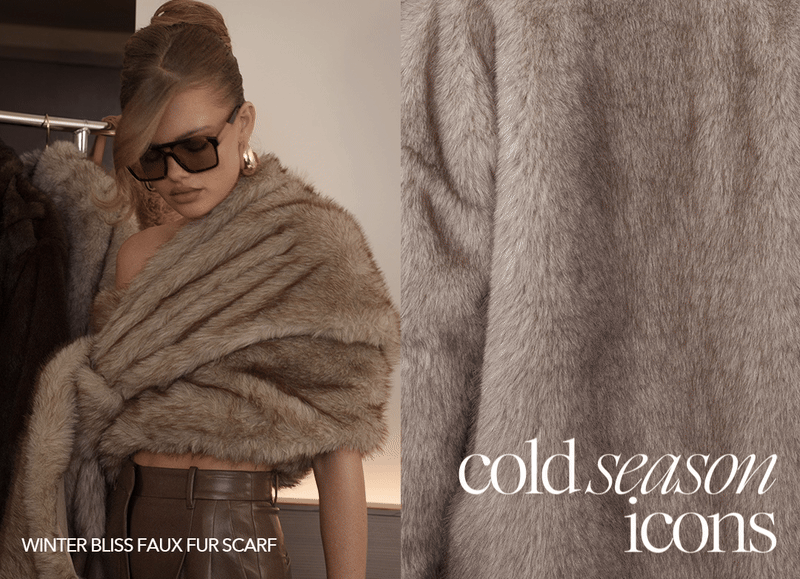 JLUXLABEL IVORY/BROWN WINTER BLISS FAUX FUR WRAP