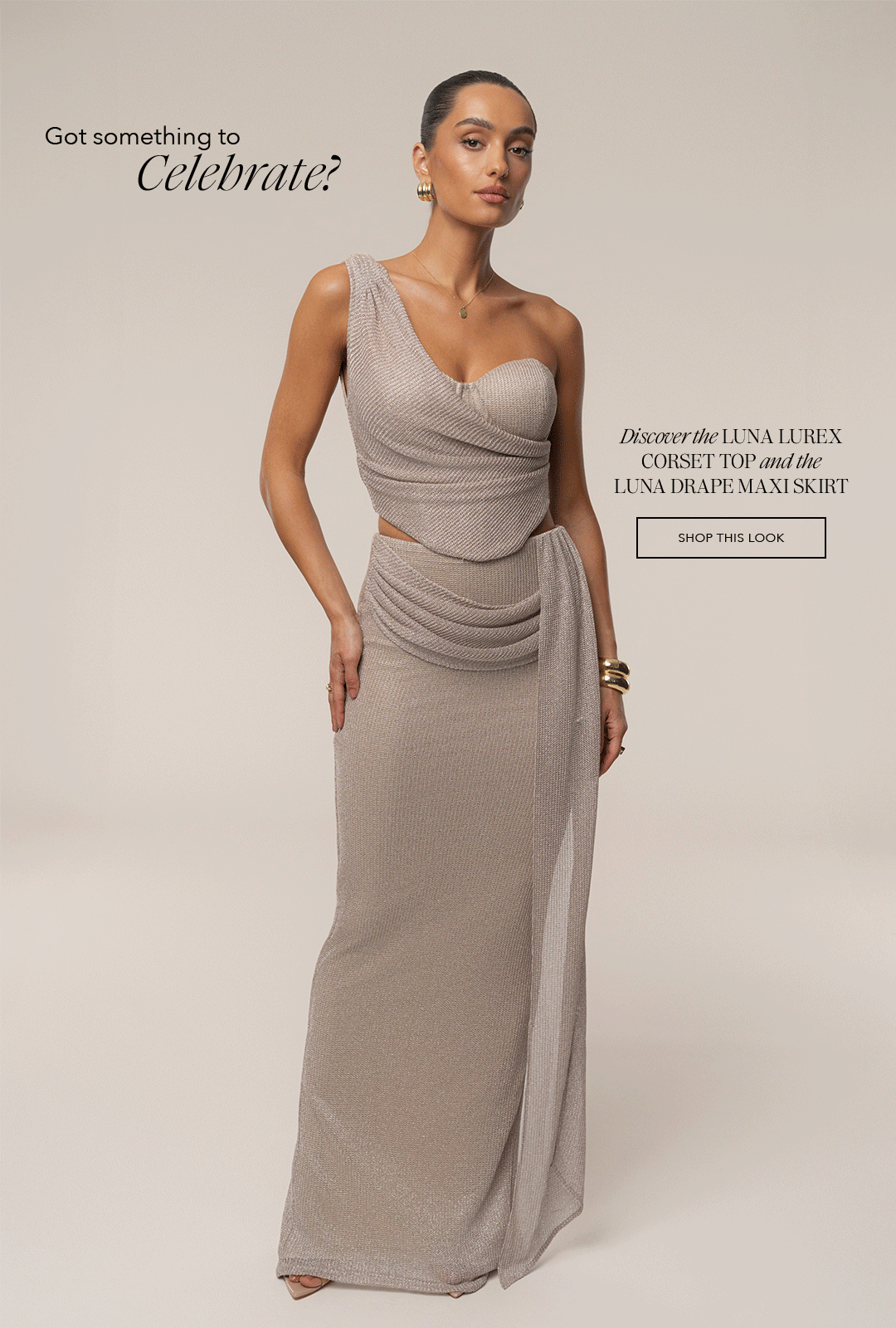 Beige Luna Lurex Corset Top