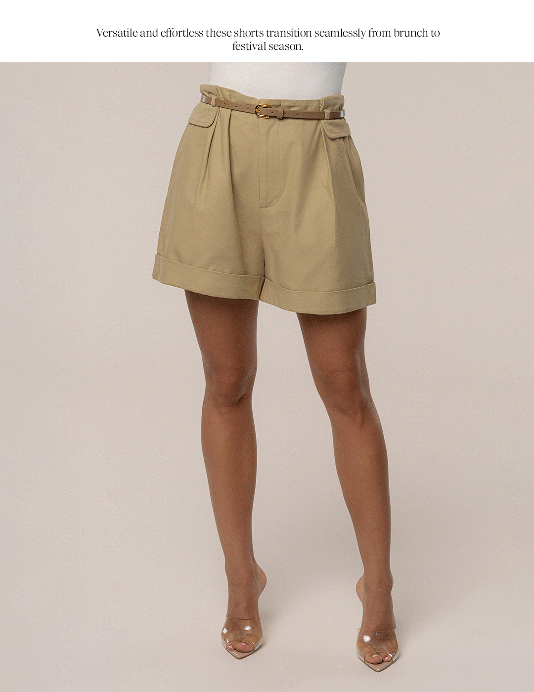 JLUXLABEL TAN BELTED CARGO SHORTS