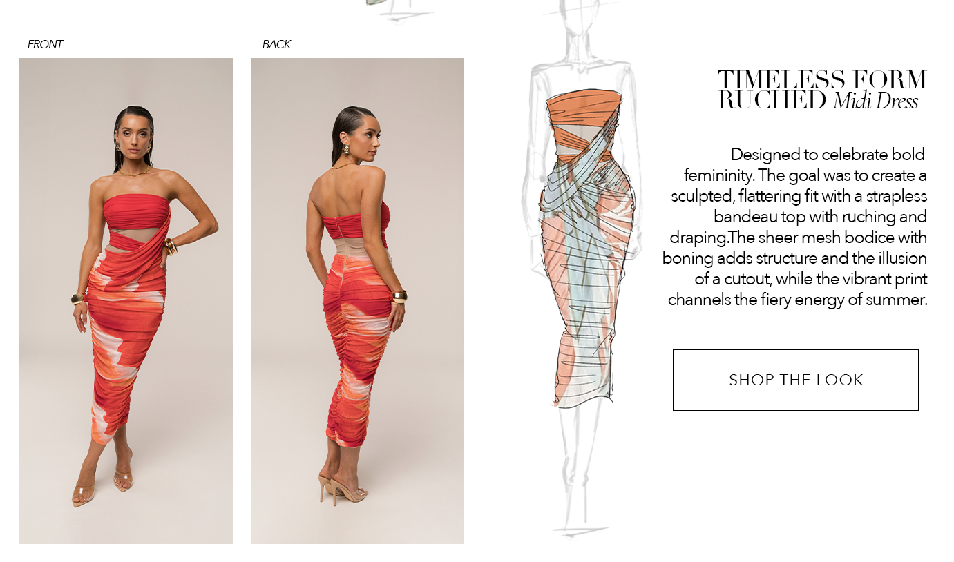 Sunset Red Timeless Form Ruched Midi Dress