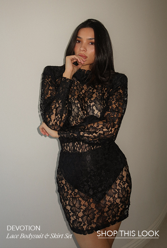 JLUXLABEL DEVOTION LACE BODYSUIT & SKIRT SET