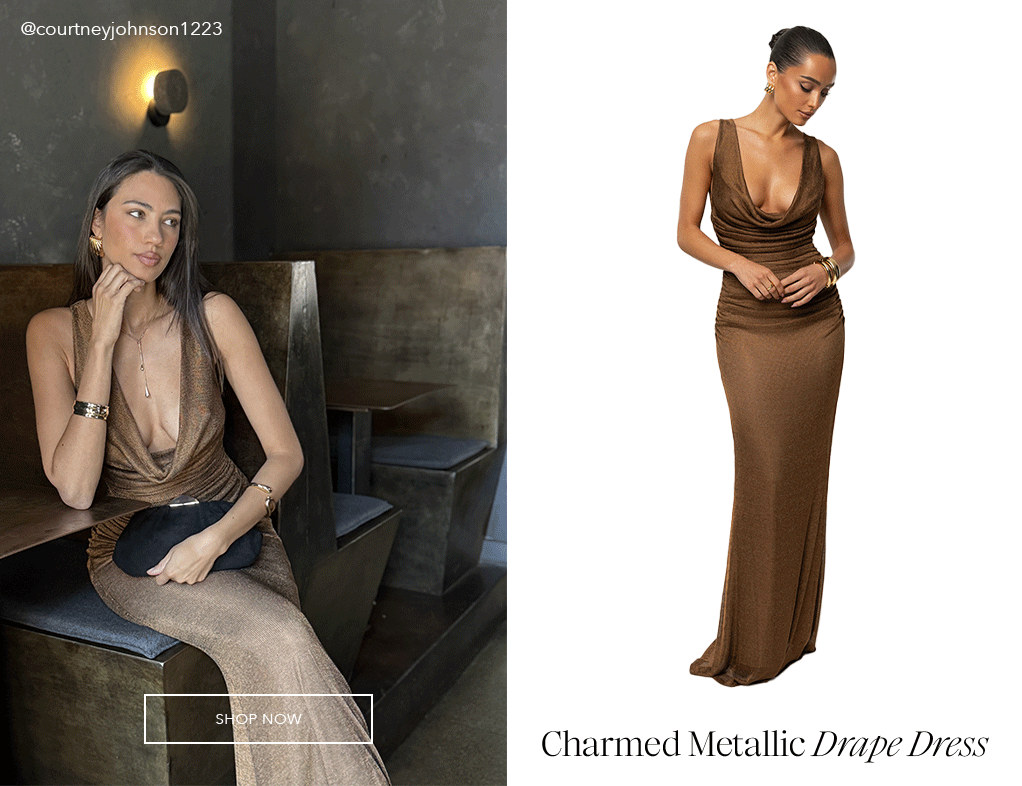 Charmed Metallic Drape Dress