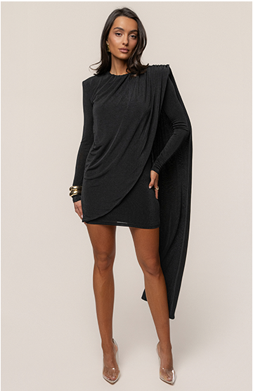BLACK MIDNIGHT DRAPED MINI DRESS