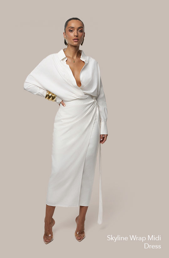 Ivory Skyline Wrap Midi Dress