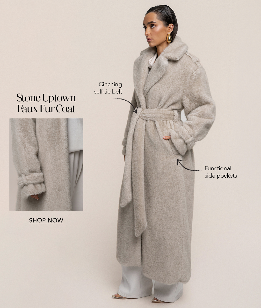 JLUXLABEL STONE UPTOWN FAUX FUR COAT