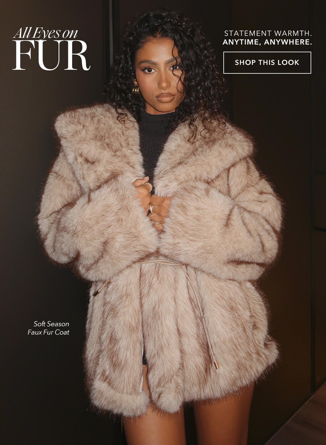 JLUXLABEL IVORY/BROWN SOFT SEASON FAUX FUR COAT